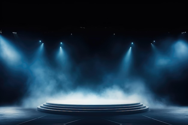 Illuminated stage with scenic lights and smoke