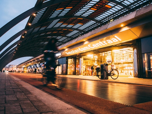 illuminated station of city