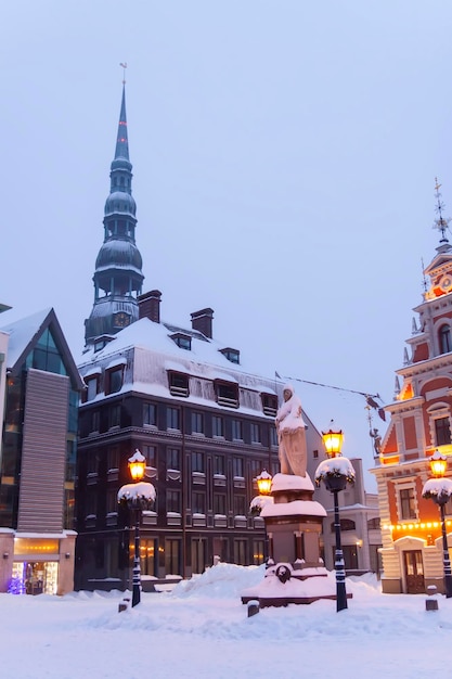 Illuminated street in the city christmas decorations in the old town riga latvia