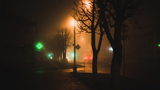 Foto luce stradale illuminata in città di notte