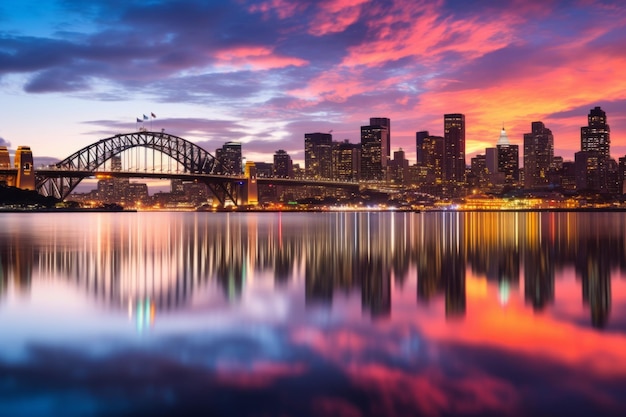 写真 日没時に照らされたシドニーのランドマークと ⁇ 昧な反射