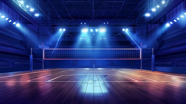 Фото Освещенный теннисный корт с сетью
