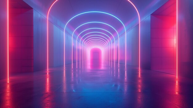 Photo illuminated tunnel with neon lights