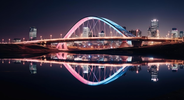 Photo illuminated urban bridge at twilight