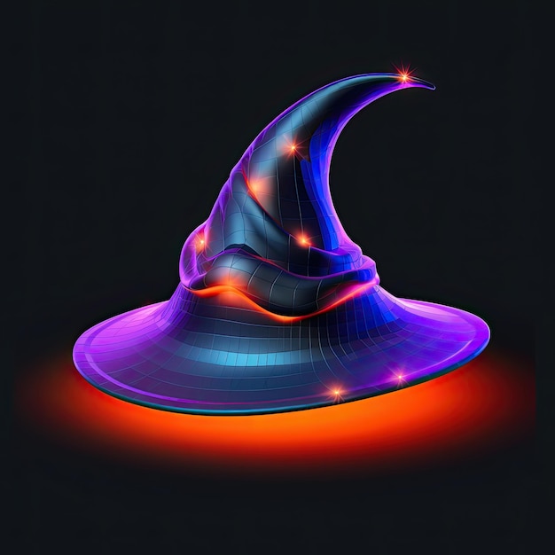 Photo illuminated witch hat on a dark background halloween icon generative ai