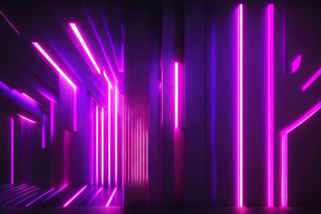 Illuminated with purple neon light 3D render abstract geometric background generative ai