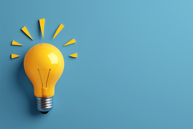 Illuminating creativity idea concept featuring a yellow light bulb on blue