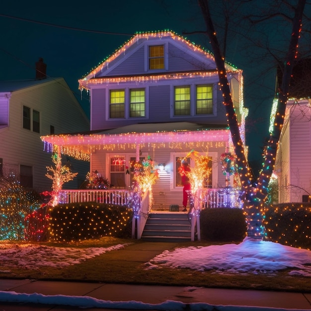 Foto decorazioni festive illuminanti e luci incandescenti