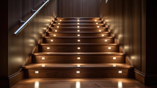 Photo illuminating elegance enhance the safety and beauty of your contemporary wooden stairs with stylish stairway lights