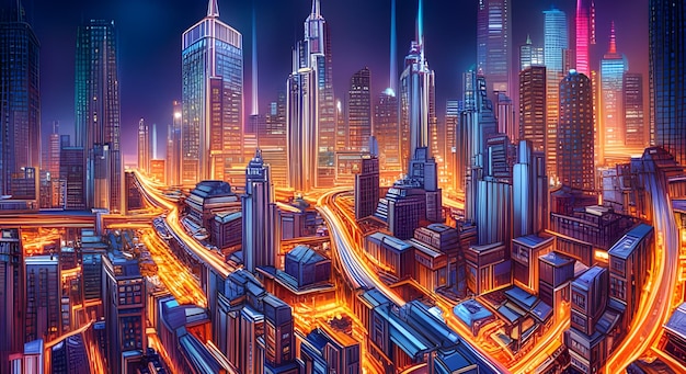 Illuminating futuristic cityscape