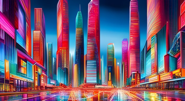 Illuminating futuristic cityscape