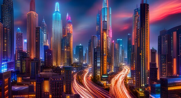 Illuminating futuristic cityscape