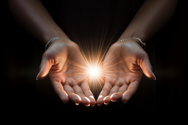 Illuminating Grace Light Emanating from Female Hands Generative Ai