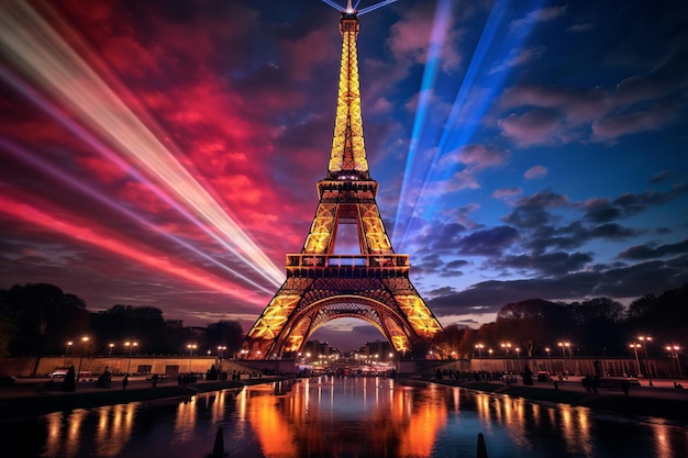 Осветляющее великолепие очаровательная освещенная Эйфелева башня в Париже