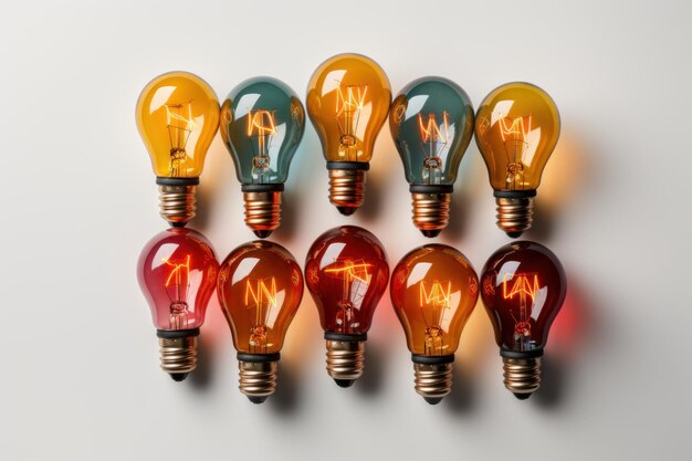 Illuminating ideas lamps symbolizing creativity in flat layout generative ai