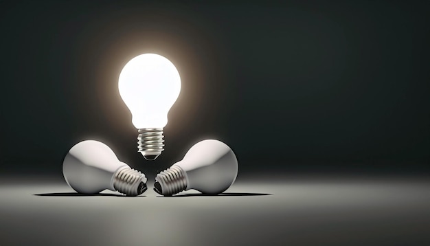 Illuminating Innovation Glowing Lightbulb Amidst Shutdown Bulbs in Dark Sparking Creative