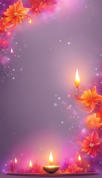 Foto illuminare navratri e diwali con vivaci diya floreali e luci per una celebrazione festiva