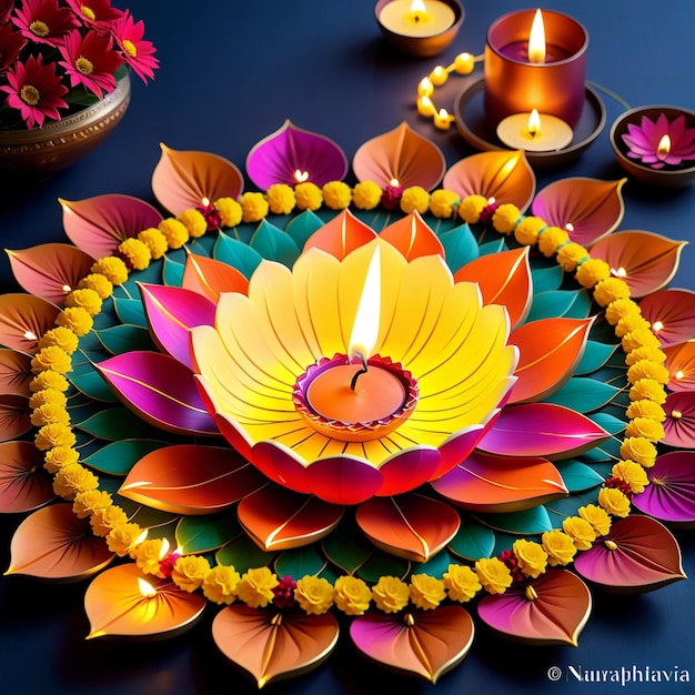 Illuminating Navratri and Diwali with Vibrant Floral Diyas and Lights for a Festive Celebration