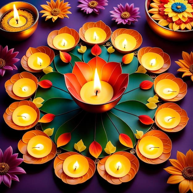 Illuminating Navratri and Diwali with Vibrant Floral Diyas and Lights for a Festive Celebration