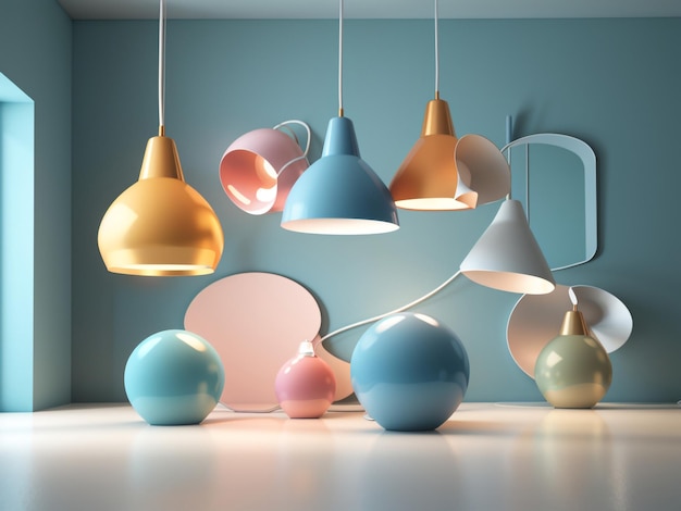 Photo illuminating spaces 3d render and illustration of ceiling lamps