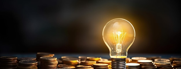 Illuminating Wealth Light Bulb and Stack of Coins