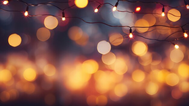 Illumination and decoration holiday concept Christmas garland bokeh lights over gold background