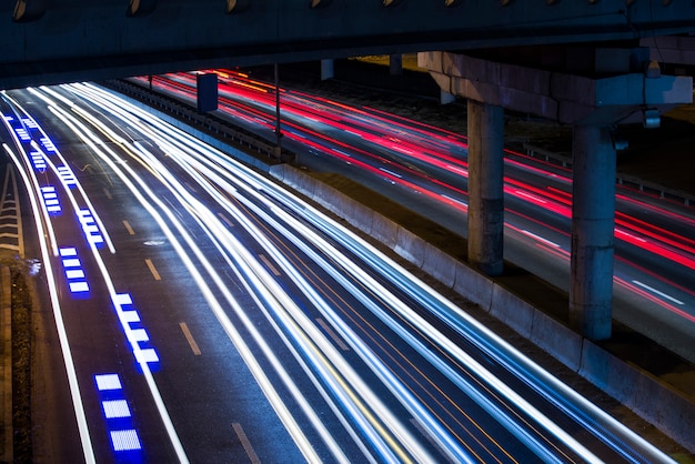 Photo illumination fast moving cars, long shutter speed with a tripod