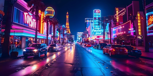 Illumination of the Iconic Las Vegas Strip by Vibrant Neon Lights Concept Las Vegas Strip Neon Lights Night Photography Cityscape Travel Destination