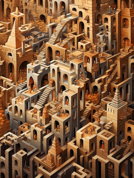 An Illusion Perspective of a City Full of Buildings and Houses