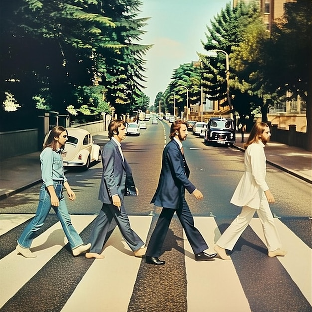 Иллюзия фото из альбома Abbey Road, фото четырех певцов группы Beatles