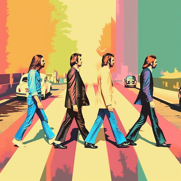 Иллюзия фото из альбома Abbey Road, фото четырех певцов группы Beatles