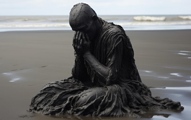 Photo the illusion of worship delving into the surreal world of deceptive truths through the black sand s