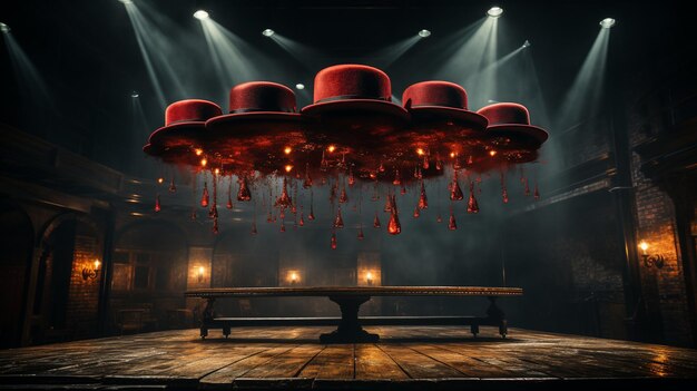 Photo illusionist hat flying at stage