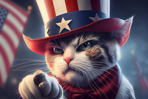 Illustation of angry cat pointing wait finger like uncle Sam vote concept AI