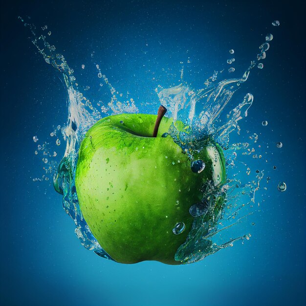 Иллюстрация яблока с брызгами воды