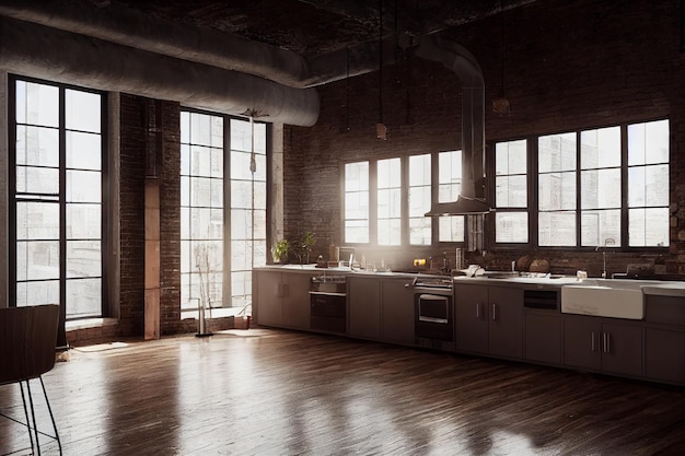 Illustation design of industrial style kitchen