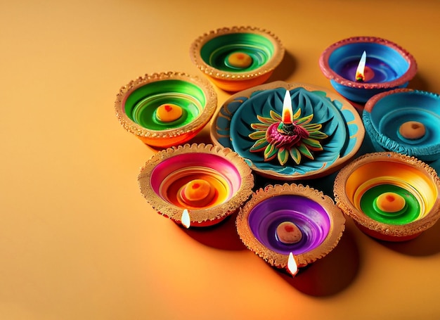illustation of Diwali festival of lights tradition Diya oil lamps against dark background