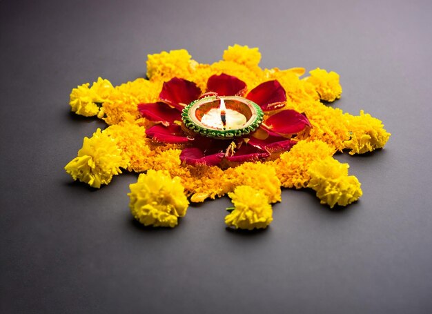 illustation of Diwali festival of lights tradition Diya oil lamps against dark background