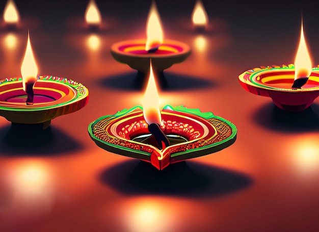 illustation of Diwali festival of lights tradition Diya oil lamps against dark background