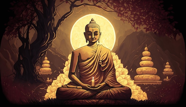 Illustation for happy vesak day buddha images Generative Ai