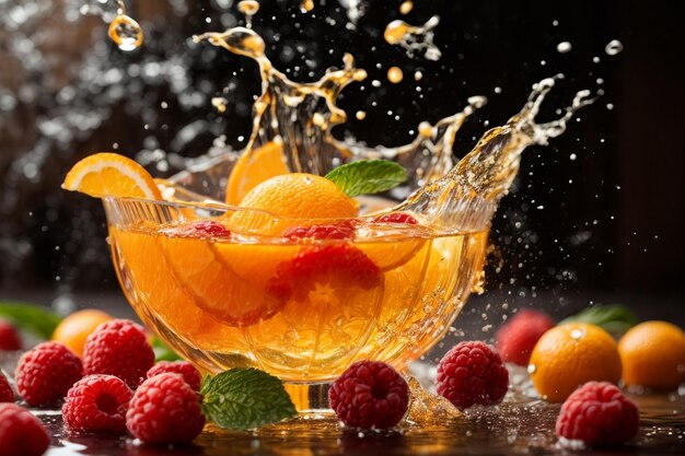 Illustation of orange with a water splash