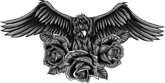 Photo illustraion of eagle with flower roses