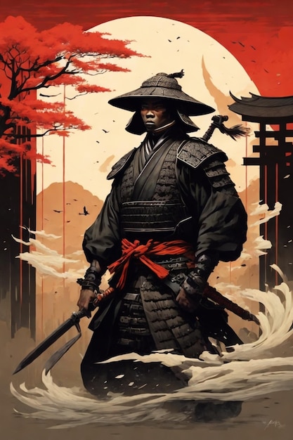 illustrasi serigala vibe jepang samurai gelap silhouet