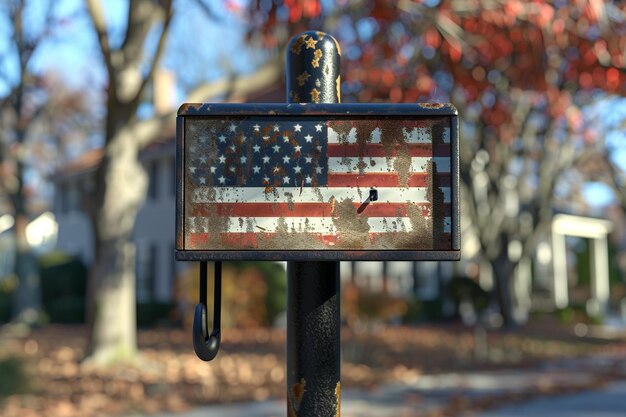 Photo illustrate the american flag on a mailbox