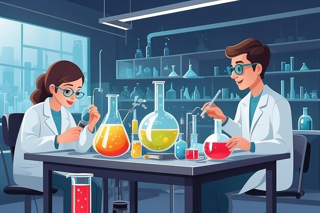 Photo illustrate a chemistry lab with students conducting experiments on the properties of nanomaterials