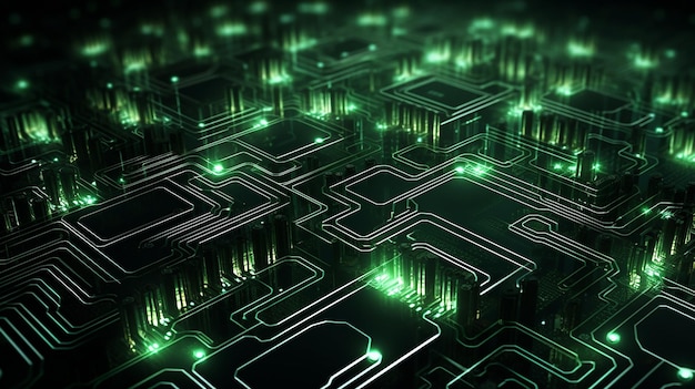 Photo illustrate a circuit boardinspired background with glowing pathways