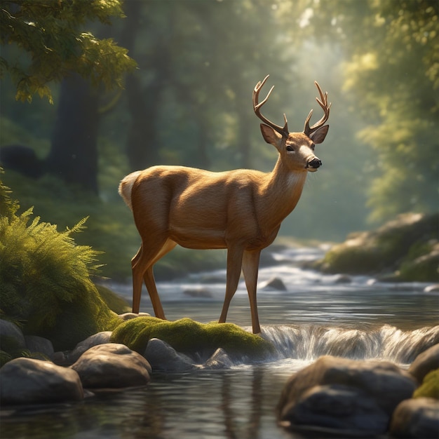 Illustrate The Delicate Balance Of Nature With A Scene Of A Deer Gracefully Sipping From The Stream