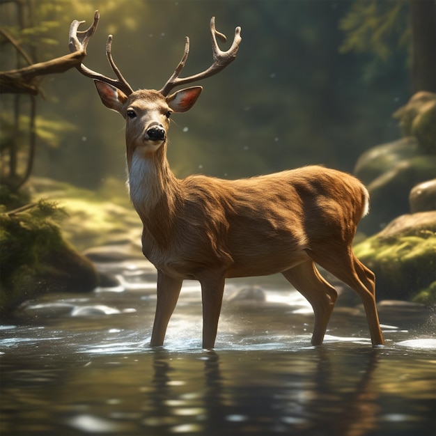 Illustrate The Delicate Balance Of Nature With A Scene Of A Deer Gracefully Sipping From The Stream