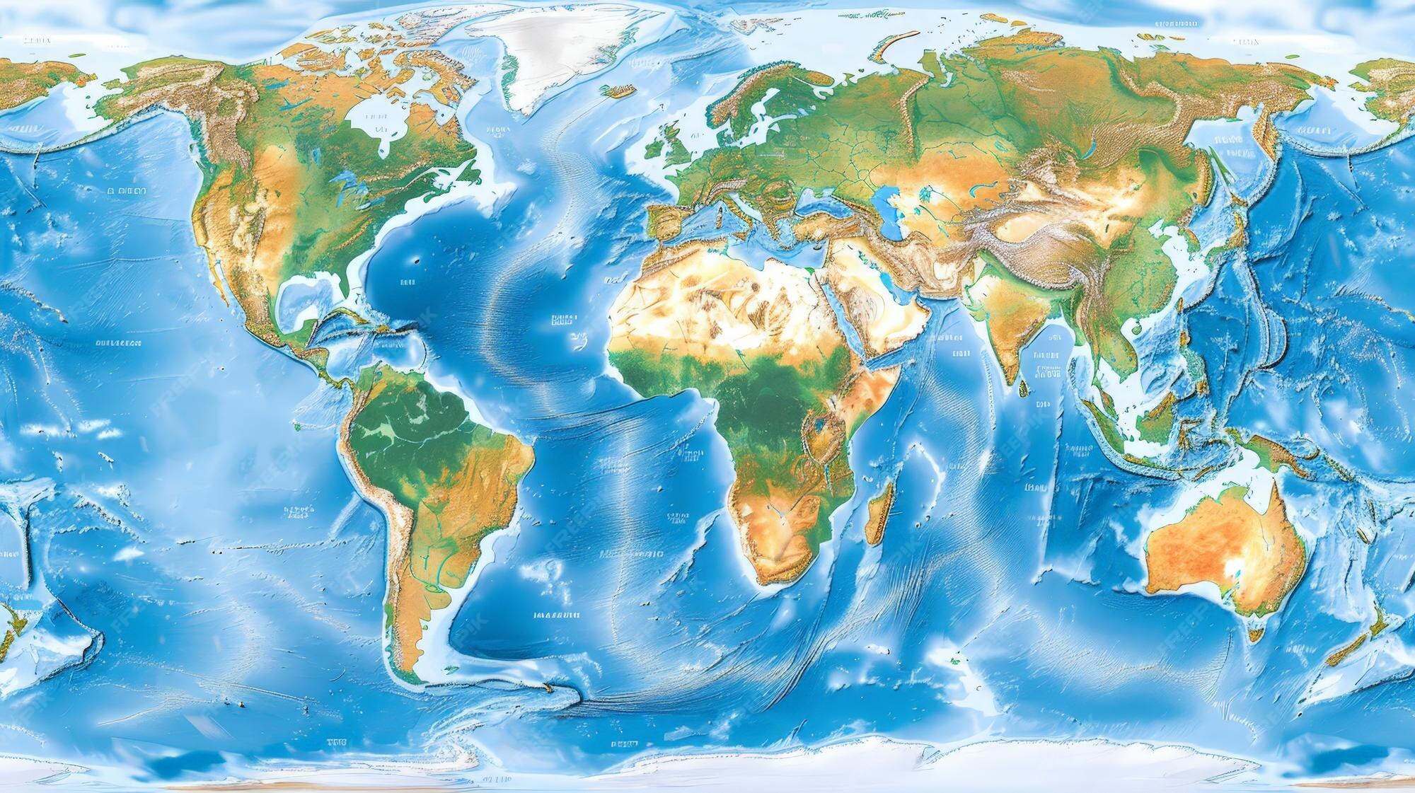Illustrate a detailed world map showing all major desert regions