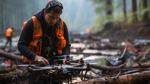 Photo illustrate a drone operator using unmanned background